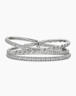 Sculpted Cable Flex Three Row Bracelet 18K White Gold with Diamonds, 21mm