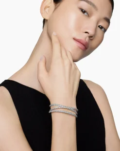 Sculpted Cable Flex Three Row Bracelet 18K White Gold with Diamonds, 21mm