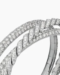Sculpted Cable Flex Three Row Bracelet 18K White Gold with Diamonds, 18.5mm