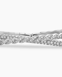 Sculpted Cable Flex Two Row Bracelet 18K White Gold with Diamonds, 16mm