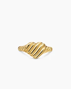 Sculpted Cable Heart Pinky Ring 18K Yellow Gold, 9mm