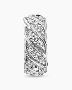 Sculpted Cable Hoop Earring 18K White Gold with Diamonds, 12.8mm