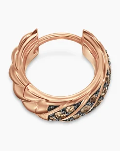 Sculpted Cable Hoop Earring 18K Rose Gold with Cognac Diamonds, 12.8mm