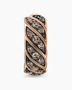 Sculpted Cable Hoop Earring 18K Rose Gold with Cognac Diamonds, 12.8mm