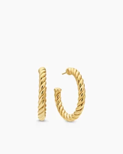 Sculpted Cable Hoop Earrings 18K Yellow Gold, 40mm