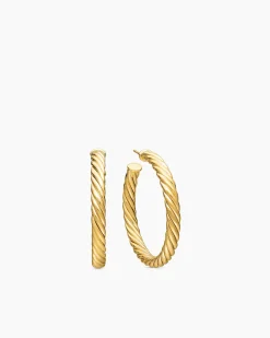 Sculpted Cable Hoop Earrings 18K Yellow Gold, 1.75in