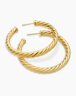 Sculpted Cable Hoop Earrings 18K Yellow Gold, 1.75in