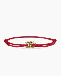 Sculpted Cable Linked Cord Bracelet Red Nylon with 18K Yellow Gold, 8.7mm