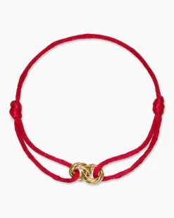 Sculpted Cable Linked Cord Bracelet Red Nylon with 18K Yellow Gold, 8.7mm
