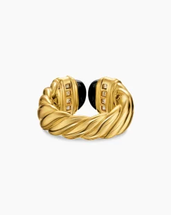Sculpted Cable Open Cocktail Ring 18K Yellow Gold with Black Onyx and Diamonds, 12.4mm