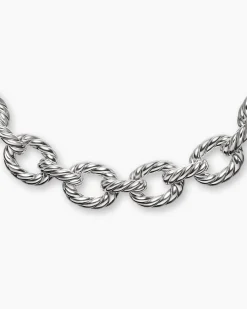 Sculpted Cable Oval Link Necklace Sterling Silver, 18mm