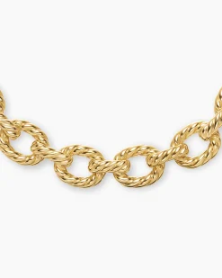 Sculpted Cable Oval Link Necklace 18K Yellow Gold, 18mm