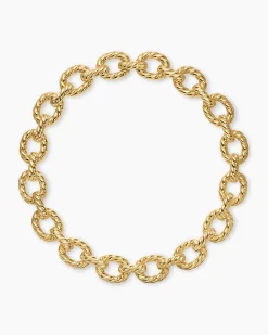 Sculpted Cable Oval Link Necklace 18K Yellow Gold, 18mm