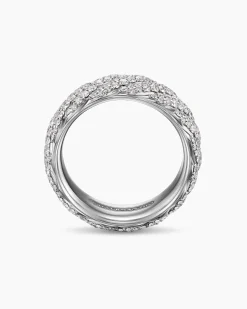 Sculpted Cable Pavé Band Ring 18K White Gold with Diamonds, 8.5mm