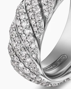 Sculpted Cable Pavé Band Ring 18K White Gold with Diamonds, 8.5mm