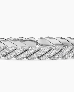 Sculpted Cable Pavé Flex Bracelet 18K White Gold with Diamonds, 7.5mm