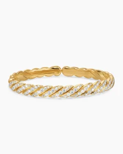 Sculpted Cable Pavé Flex Bracelet 18K Yellow Gold with Diamonds, 7.5mm