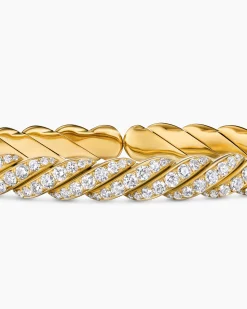 Sculpted Cable Pavé Flex Bracelet 18K Yellow Gold with Diamonds, 7.5mm