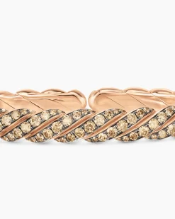 Sculpted Cable Pavé Flex Bracelet 18K Rose Gold with Cognac Diamonds, 7.5mm