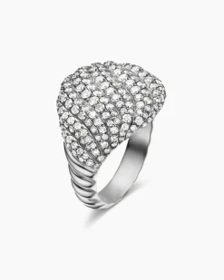 Sculpted Cable Pinky Ring 18K White Gold with Diamonds, 13mm