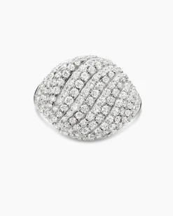 Sculpted Cable Pinky Ring 18K White Gold with Diamonds, 13mm