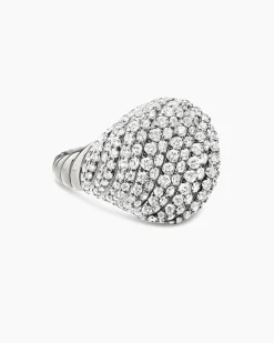 Sculpted Cable Pinky Ring 18K White Gold with Diamonds, 13mm