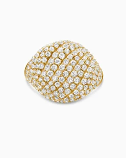 Sculpted Cable Pinky Ring 18K Yellow Gold with Diamonds, 13mm