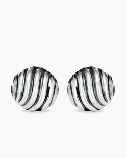 Sculpted Cable Stud Earrings Sterling Silver, 14mm