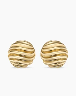 Sculpted Cable Stud Earrings 18K Yellow Gold, 14mm