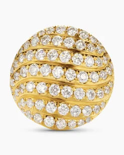 Sculpted Cable Stud Earrings 18K Yellow Gold with Diamonds, 14mm