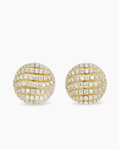 Sculpted Cable Stud Earrings 18K Yellow Gold with Diamonds, 14mm
