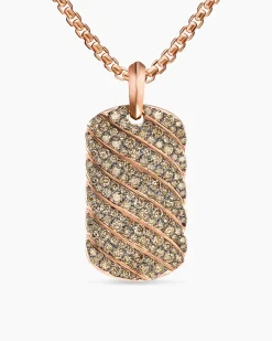 Sculpted Cable Tag 18K Rose Gold with Cognac Diamonds, 35mm