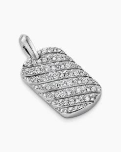 Sculpted Cable Tag 18K White Gold with Diamonds, 27mm