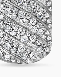 Sculpted Cable Tag 18K White Gold with Diamonds, 27mm