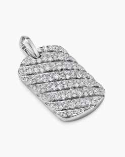 Sculpted Cable Tag 18K White Gold with Diamonds, 35mm