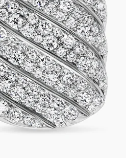 Sculpted Cable Tag 18K White Gold with Diamonds, 35mm