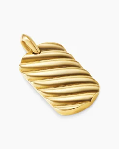 Sculpted Cable Tag 18K Yellow Gold, 35mm