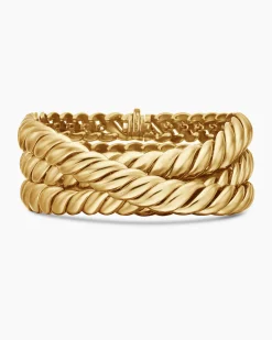 Sculpted Cable Triple Wrap Bracelet 18K Yellow Gold, 8.5mm