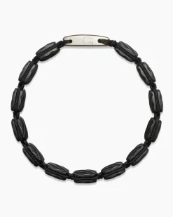 Sculpted Cable Woven Tile Bracelet Black Titanium with Sterling Silver and Black Nylon, 8.5mm