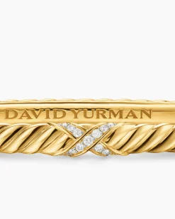 Sculpted Cable X Bracelet 18K Yellow Gold with Diamonds, 4.6mm