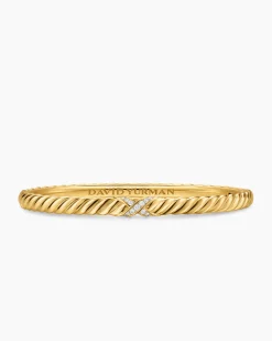 Sculpted Cable X Bracelet 18K Yellow Gold with Diamonds, 4.6mm