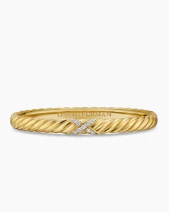 Sculpted Cable X Center Station Bracelet 18K Yellow Gold with Diamonds, 6.2mm