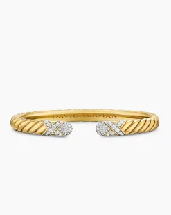Sculpted Cable X Cuff Bracelet 18K Yellow Gold with Diamonds, 6.2mm