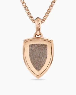 Shield Amulet 18K Rose Gold with Black Sun Stone and Cognac Diamonds, 27mm
