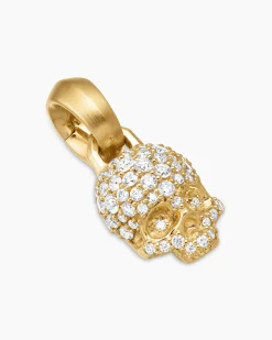 Skull Amulet Full Pavé Diamonds and 18K Yellow Gold, 14mm