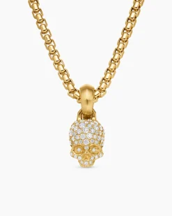 Skull Amulet Full Pavé Diamonds and 18K Yellow Gold, 14mm