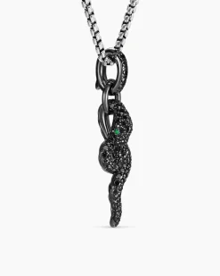 Snake Amulet 18K White Gold with Black Rhodium, Emeralds and Black Diamonds, 23.5mm