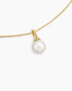 Solari Pendant Necklace 18K Yellow Gold with Pearl and Diamonds, 8mm