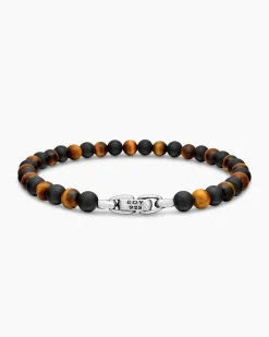Spiritual Beads Alternating Bracelet Sterling Silver with Black Onyx and Tiger’s Eye, 6mm