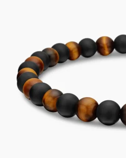 Spiritual Beads Alternating Bracelet Sterling Silver with Black Onyx and Tiger’s Eye, 6mm